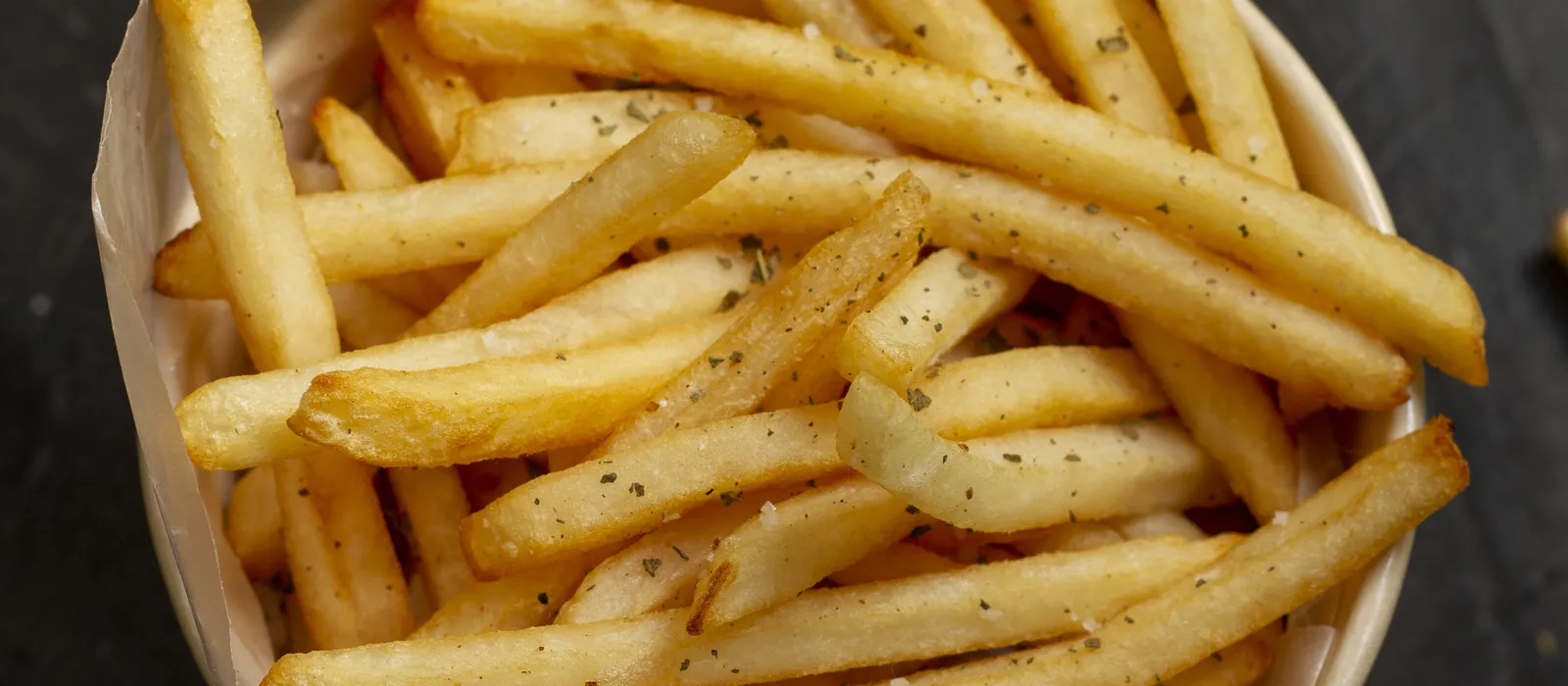 Top view delicious fries sauce