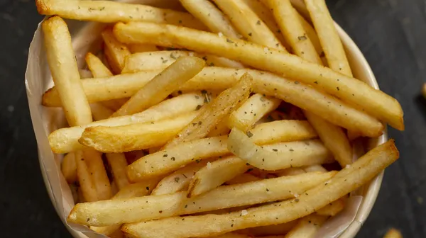 Top view delicious fries sauce