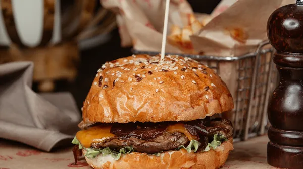 Beef burger with cheddar lettuces onion