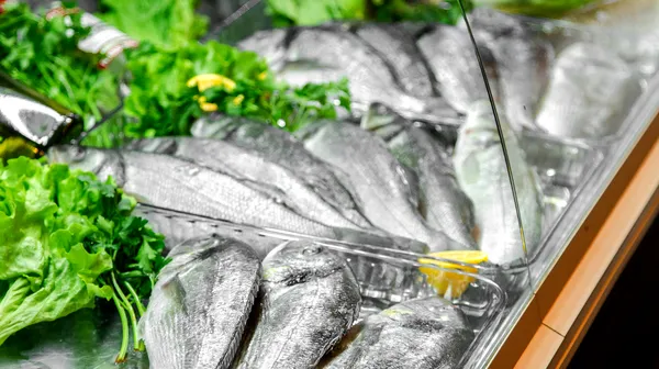 Raw fish refrigerator display restaurant