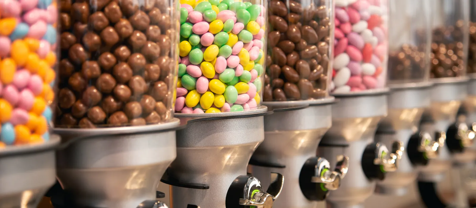 Bright candies containers by weight candy store