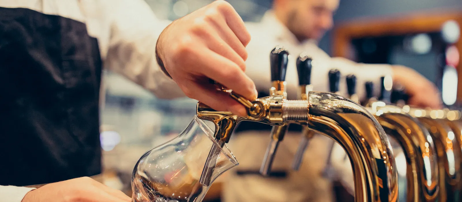 Two handsome bartenders poring beer pub