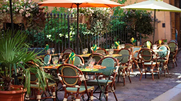 Typical french restaurant scene tables chairs