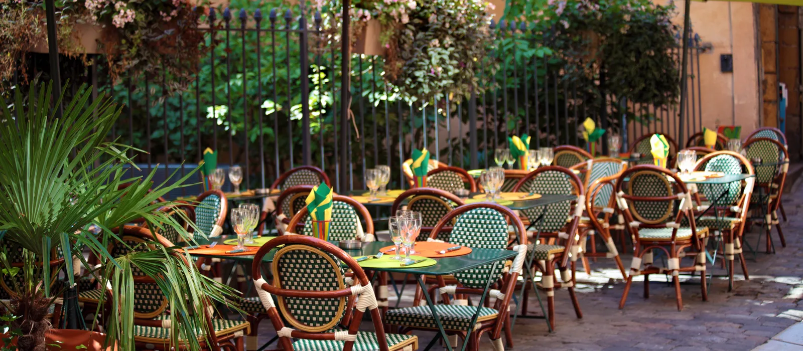 Typical french restaurant scene tables chairs